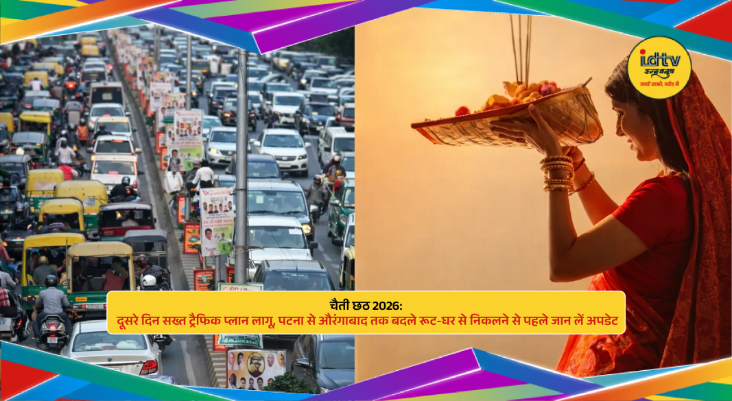 Devotees gathered for Chhath with security forces and traffic control arrangements in Patna