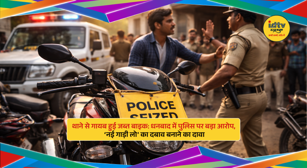 Empty police station yard in Dhanbad where seized bike reportedly went missing raising serious allegations