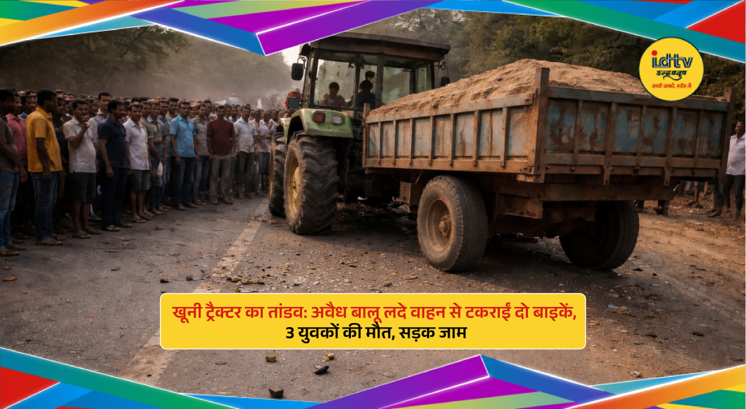Illegal sand-laden tractor accident in Bokaro Gomia killing three युवकों, bikes damaged on road
