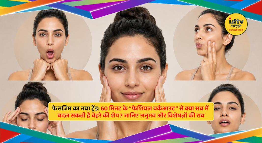 Woman receiving a FaceGym facial workout session with facial massage and muscle-toning techniques