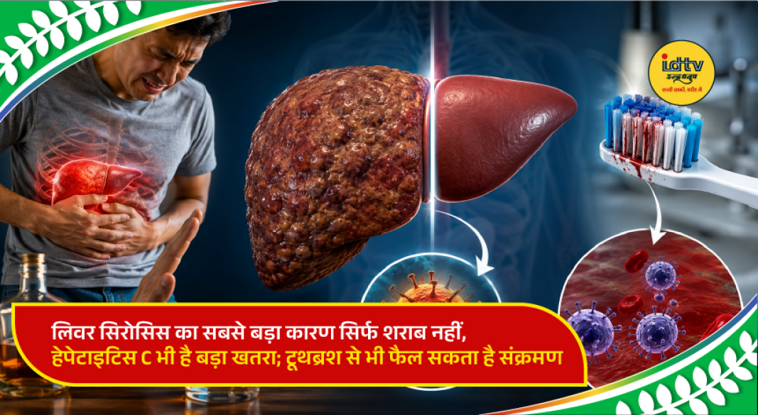 Medical illustration showing liver cirrhosis and hepatitis C infection risks linked to blood exposure