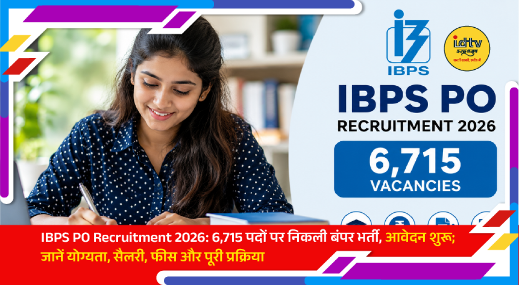IBPS PO Recruitment 2026 notification announcing 6,715 Probationary Officer vacancies with online applications now open.
