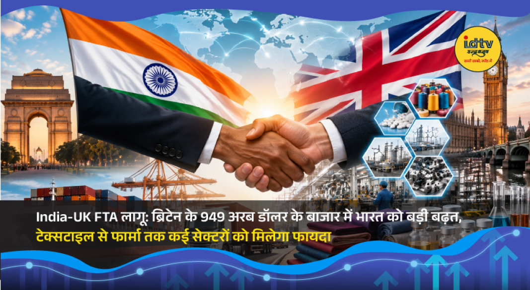 India and UK flags representing the implementation of the India-UK Free Trade Agreement to boost exports and bilateral trade.