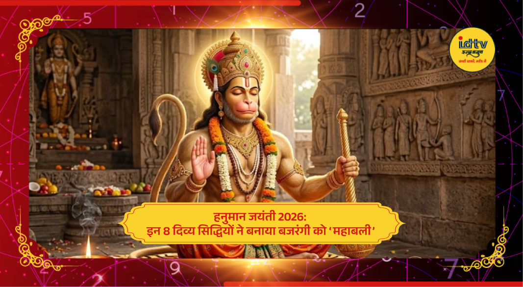 Lord Hanuman illustration symbolizing eight divine siddhis and immense spiritual strength