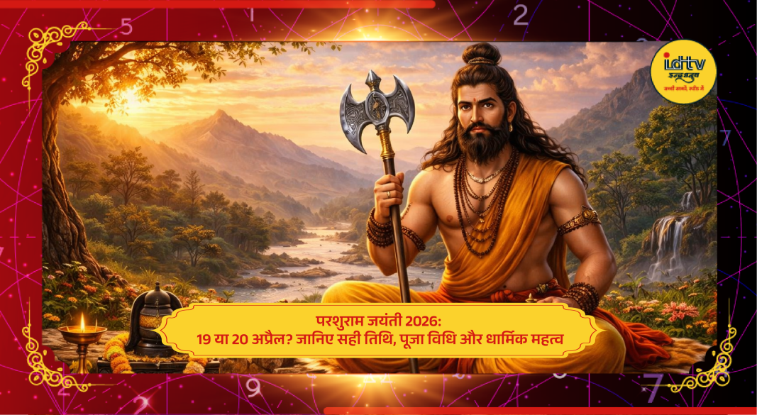 Illustration of Lord Parshuram holding axe, celebrating Parshuram Jayanti 2026 on Akshaya Tritiya festival