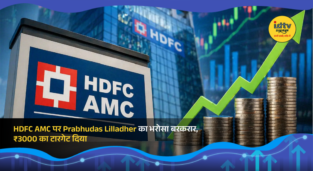 Stock market chart showing HDFC AMC shares with financial analysis report and growth trend