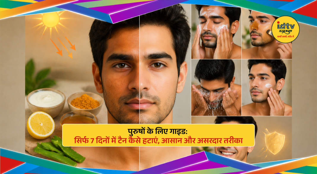 Man applying sunscreen and skincare routine to remove tan and protect skin from UV rays