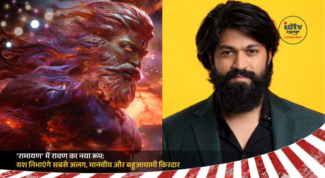 Yash as Ravana in Ramayana film with intense look and mythological background