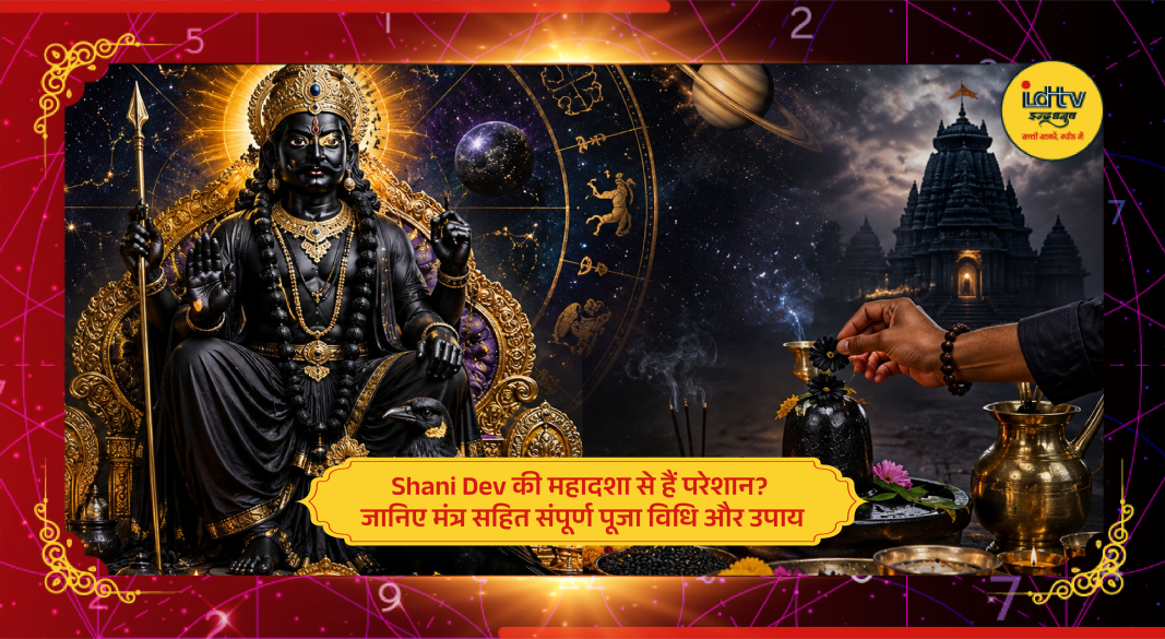 Shani Dev puja with oil lamp, black sesame and traditional worship materials on Saturday