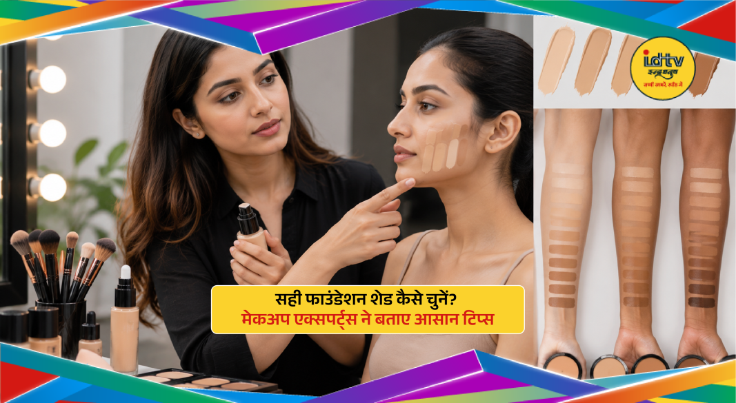 Makeup artist testing different foundation shades on jawline to find the perfect skin tone match.