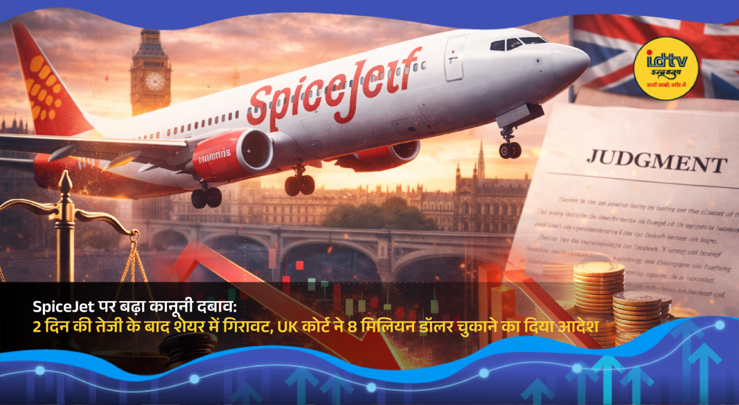 Stock market chart showing SpiceJet share decline after UK court order and legal pressure