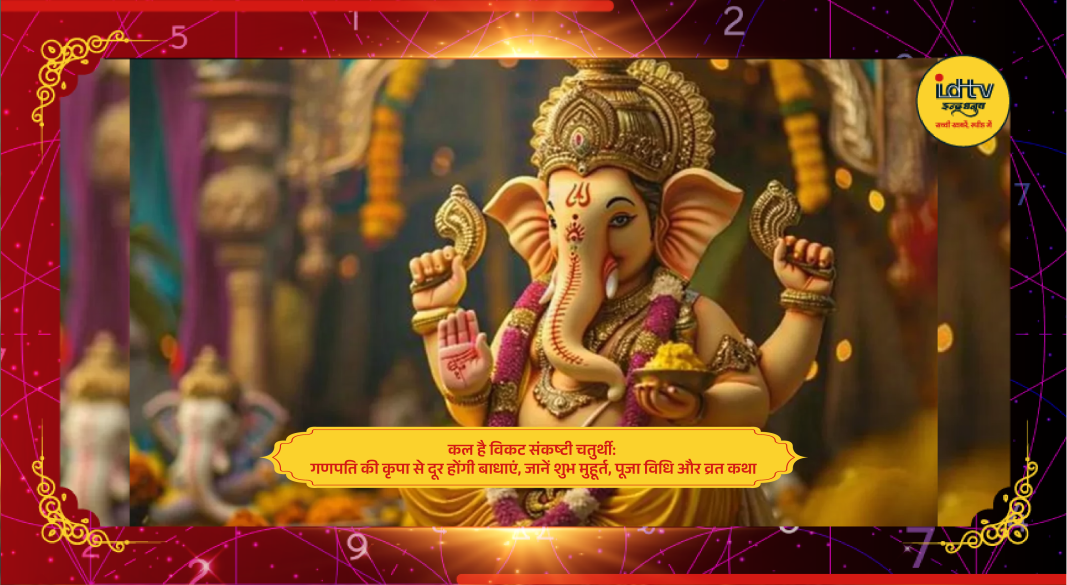 Devotees worshipping Lord Ganesha with flowers and modak on Sankashti Chaturthi festival