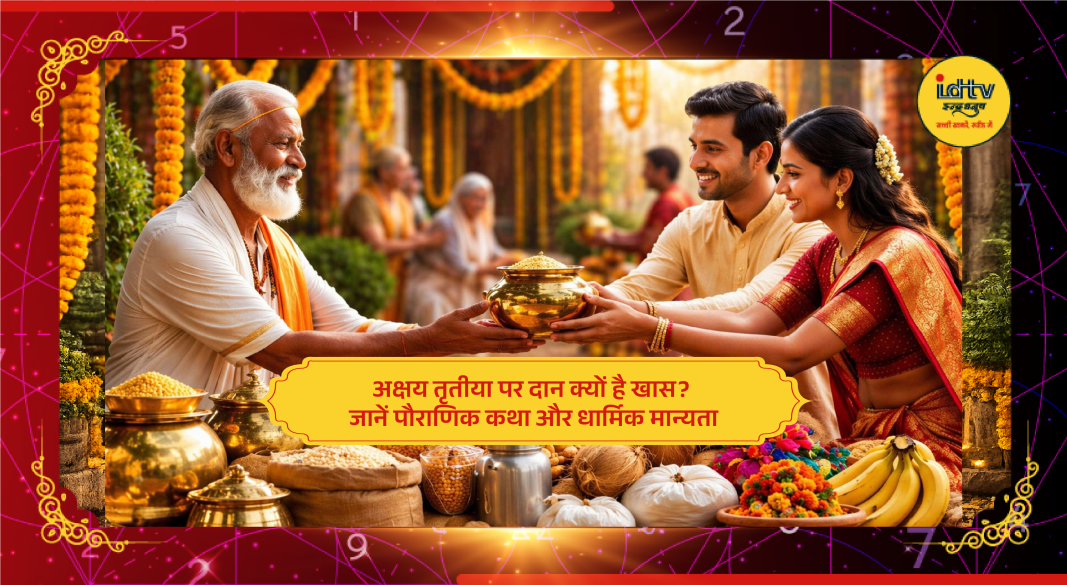 Devotees worship Lord Vishnu and Goddess Lakshmi on Akshaya Tritiya with traditional offerings and charity.