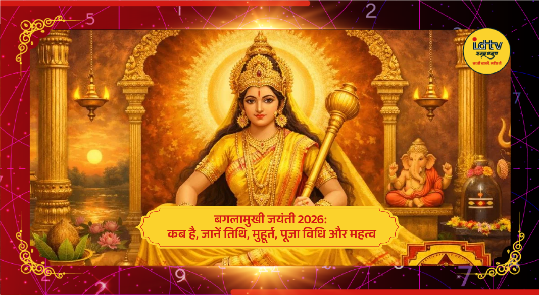 Maa Baglamukhi puja with flowers and offerings