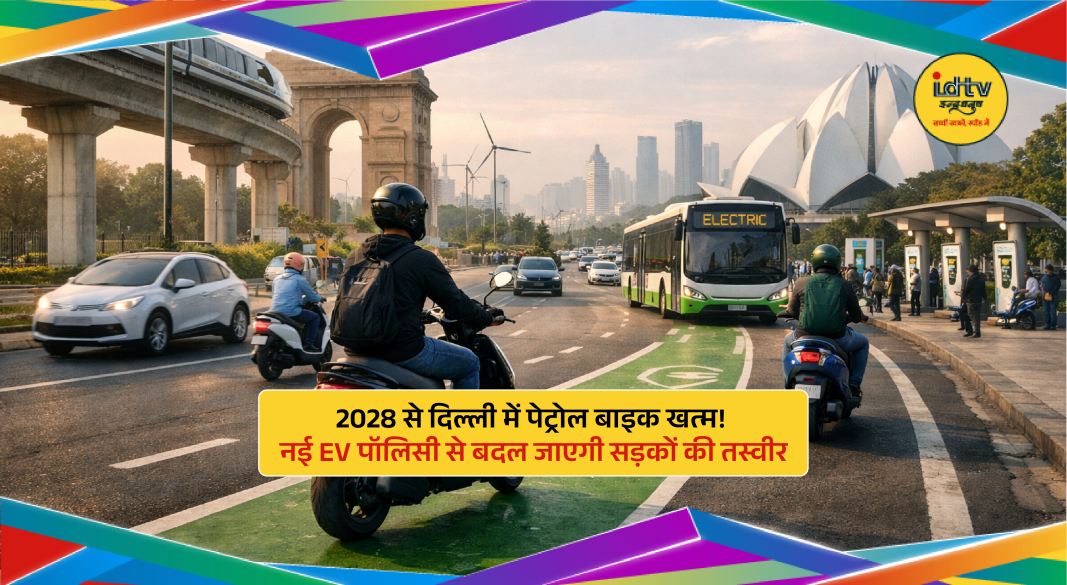 Electric scooters and bikes on Delhi roads symbolizing the shift to EVs under new policy.