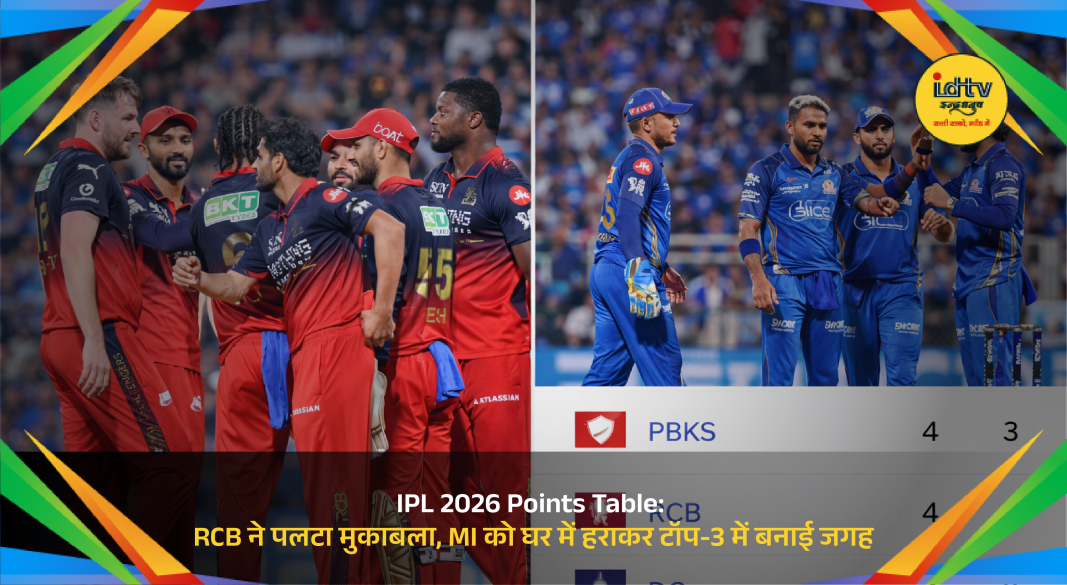 RCB players celebrate victory over Mumbai Indians during IPL 2026 match at Mumbai stadium.