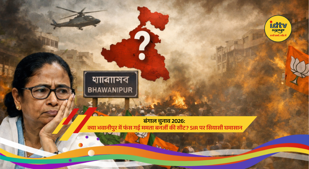 Mamata Banerjee addressing supporters in Bhabanipur amid voter list controversy before Bengal Elections 2026.