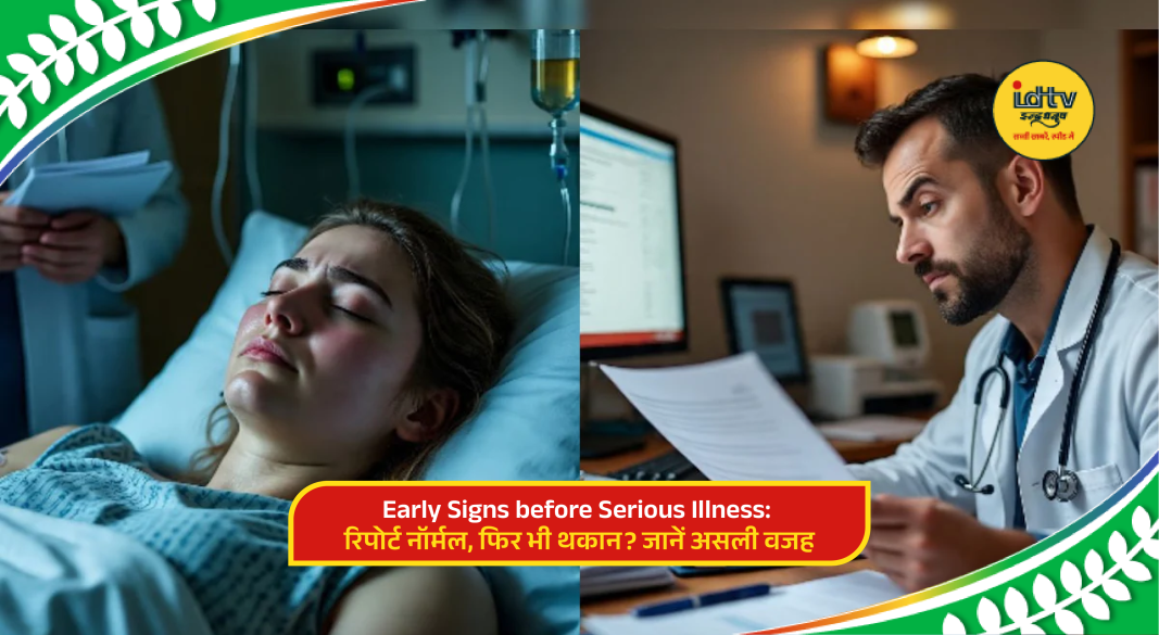 Person feeling fatigue and weakness despite normal medical reports showing early illness warning signs