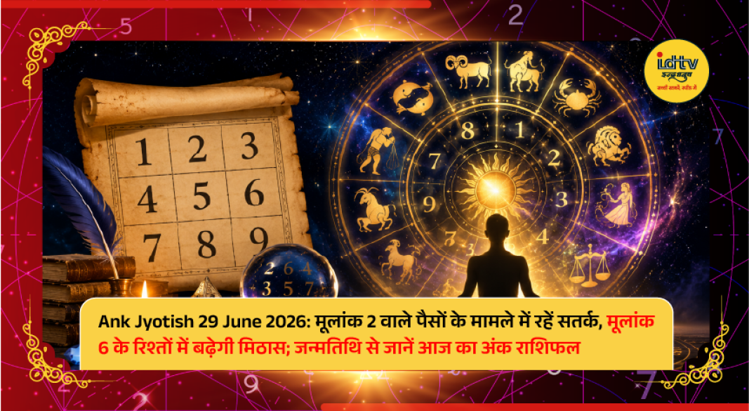 Numerology chart with date June 29, 2026, highlighting daily predictions for life path numbers 1 to 9.