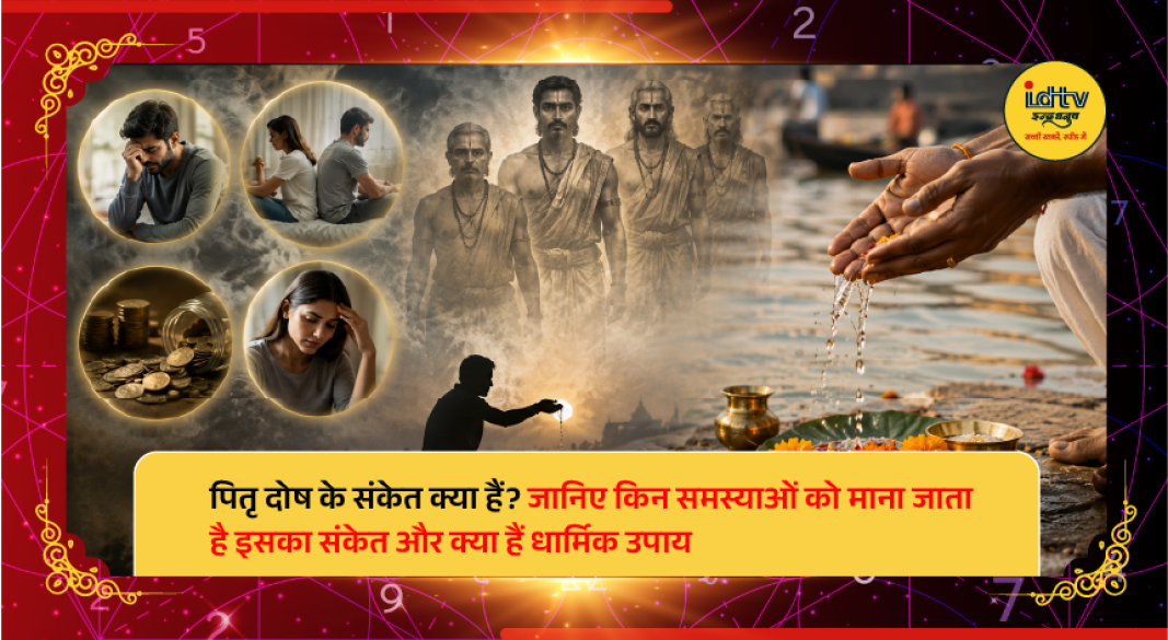 Devotee offering water and black sesame seeds during a Hindu ritual for ancestors to seek relief from Pitru Dosh.