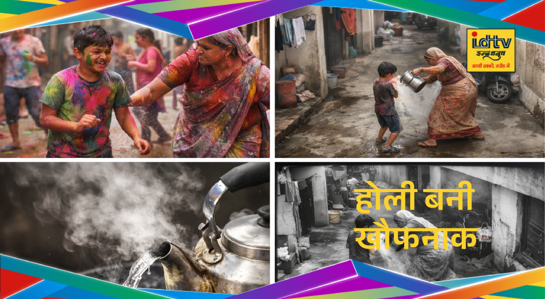 Child playing Holi sprayed color as grandmother throws hot water in Nagpur CCTV incident