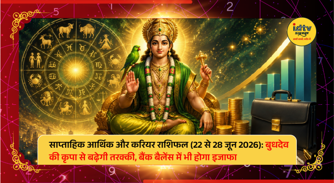 Zodiac symbols representing weekly career and financial horoscope predictions for June 22 to 28, 2026.